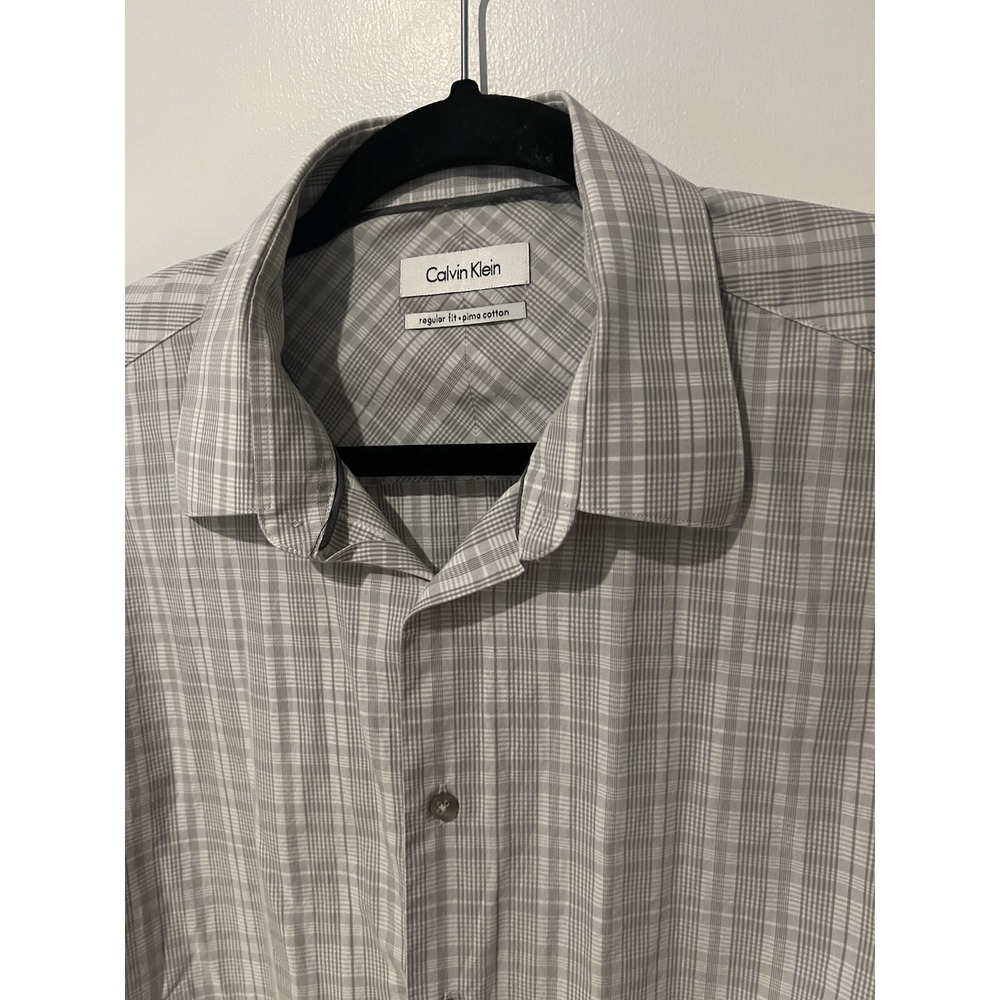 Calvin Klein Men's Gray Plaid Shirt Long Sleeve Button Size 16.5 34/35